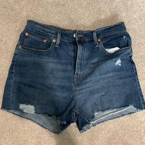 Levi’s Dark Blue Distressed Denim Shorts